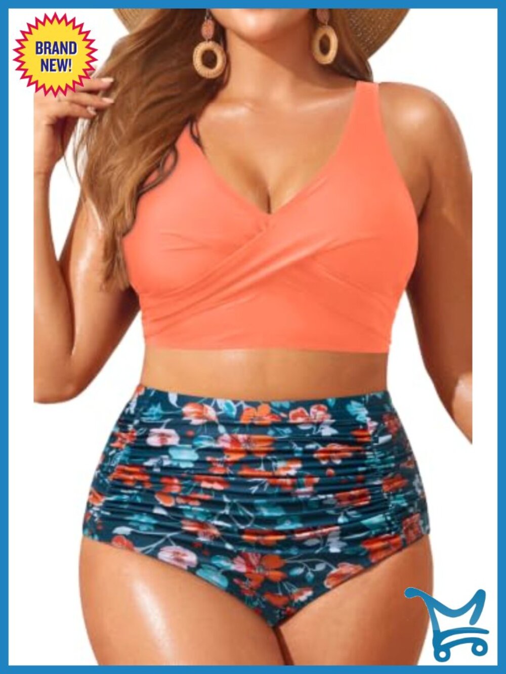 Plus Size Two Piece Swimsuit High Waist Tummy Control Bikini Set